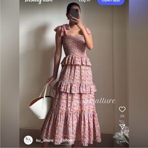 Pink Tiered Maxi Sundress with Sweetheart Neckline